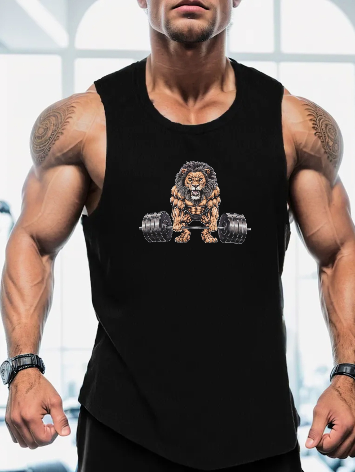 Outdoor Sports - Muscle Lion Barbell Print Men's Sports